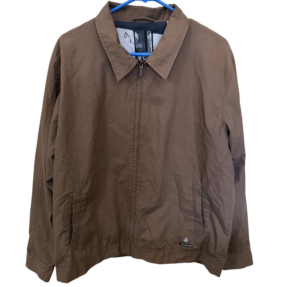 VTG Volcom Mens XL Brown Harrington Jacket Full Zip Canvas Workwear Skate Coat